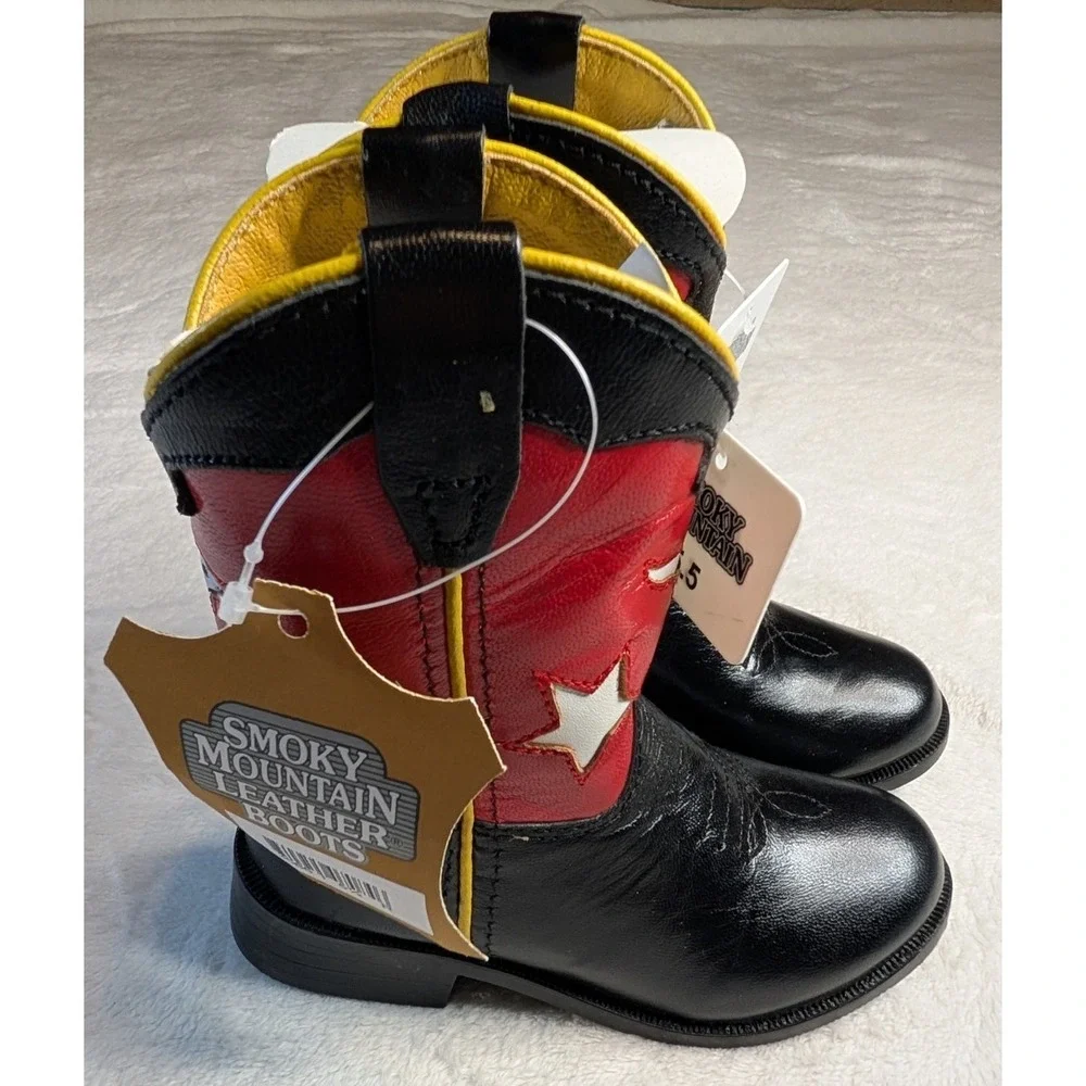 Smoky Mountain Youth Boys 5.5‎ Western Boots 3066 Black Red Cowboy Style New